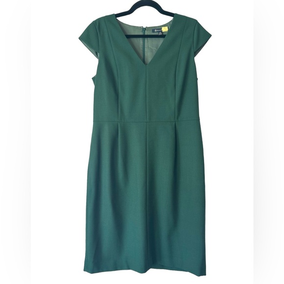 Brooks Brothers Tailored V-Neck Sheath Dress Cap Sleeve Wool Blend Green  Size 12